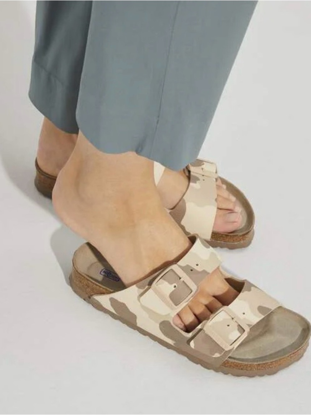 Steve Madden Beige Camo Double Buckle Slide Sandals